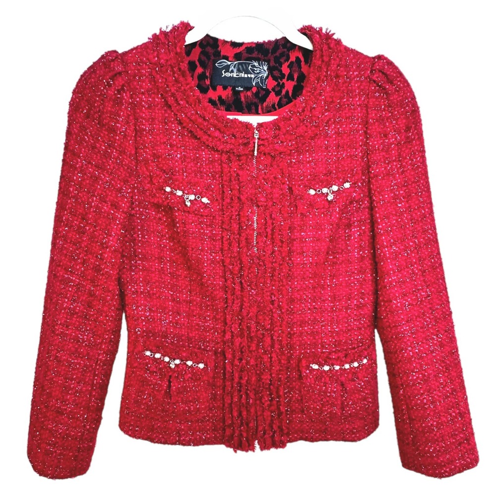 Red Tweed VTG Grannycore 90s Cottagecore Classic jacket Sz Small